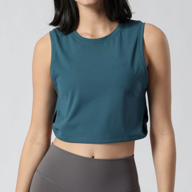 Side Knots Blue-Green Crop Top