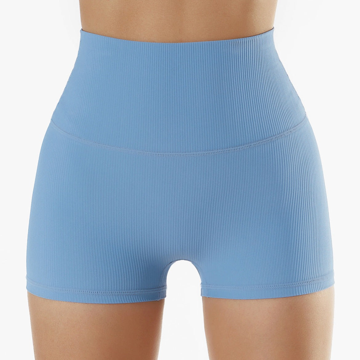 Blue One-Shoulder Ribbed Sports Bra + Shorts