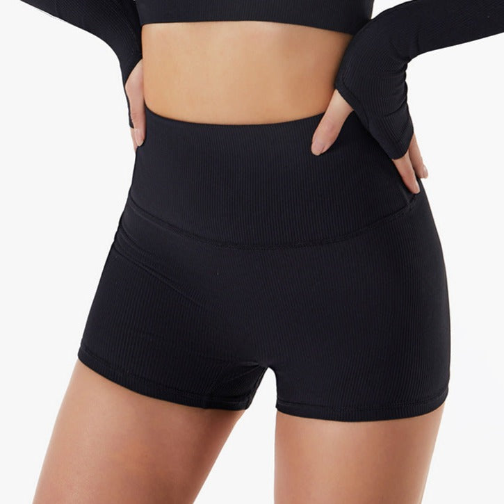 Black One-Shoulder Ribbed Sports Bra + Shorts