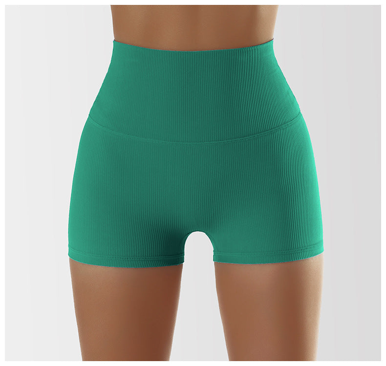 Green One-Shoulder Ribbed Sports Bra + Shorts