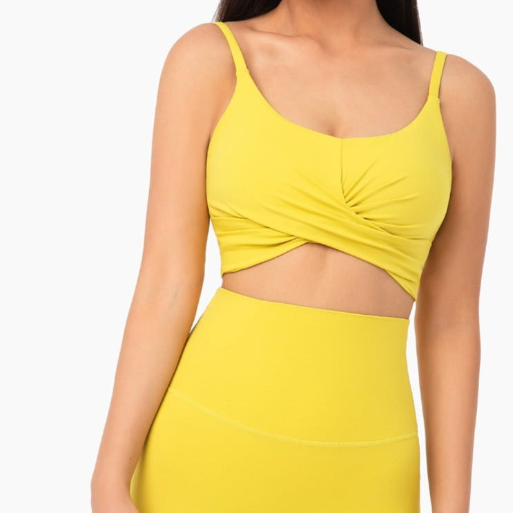 Yellow Front Knot Sports Bra