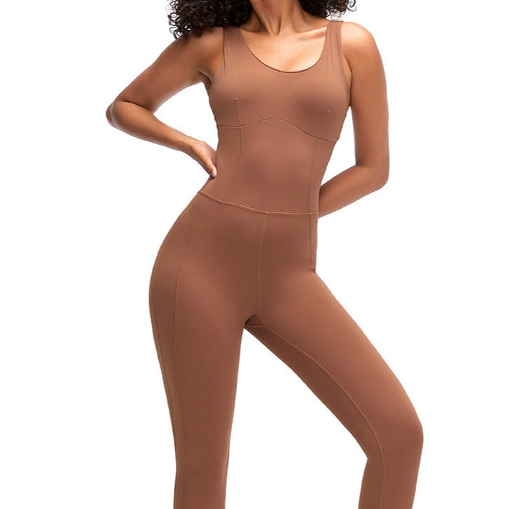 Brown Single Cross Jumpsuit